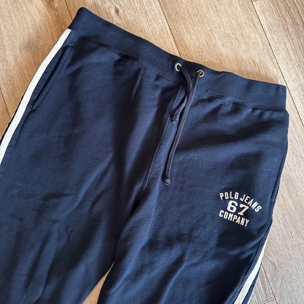 Polo Jeans Co Ralph Lauren Mens XL Navy Blue Side Stripe Sweatpants Joggers